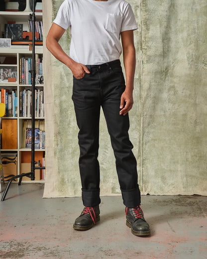 The Blubaugh- Mid Rise Slim Straight Black Selvedge Jeans- 13.5 oz.
