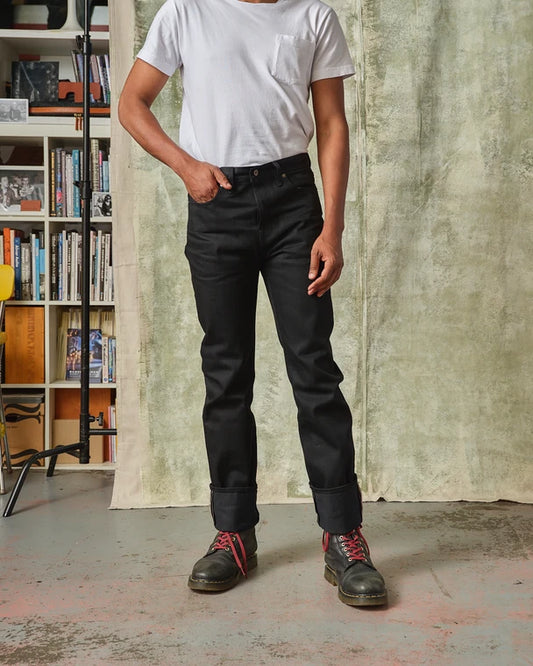 The Blubaugh- Mid Rise Slim Straight Black Selvedge Jeans- 13.5 oz.