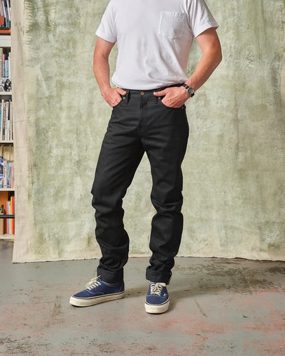 Elgin Mid Rise Slim Tapered Black Selvedge Jeans 13.5 oz.
