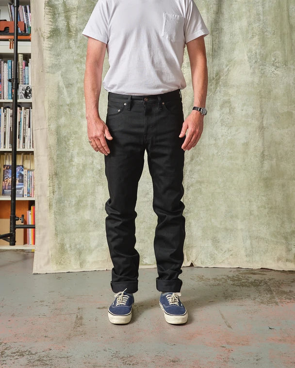 Elgin Mid Rise Slim Tapered Black Selvedge Jeans 13.5 oz.